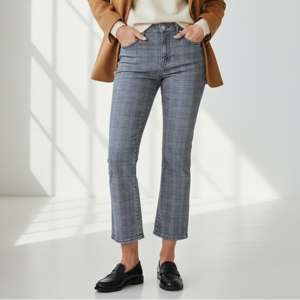 FRAME Le Crop Mini Boot Plaid Jeans Grey Glen Check High Rise Size 28 Womens